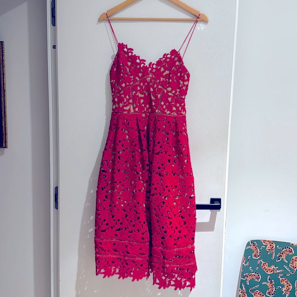 Self-Portrait Women’s Red Azaelea Lace Midi Dress Size UK 10 US 6 - Worn Once